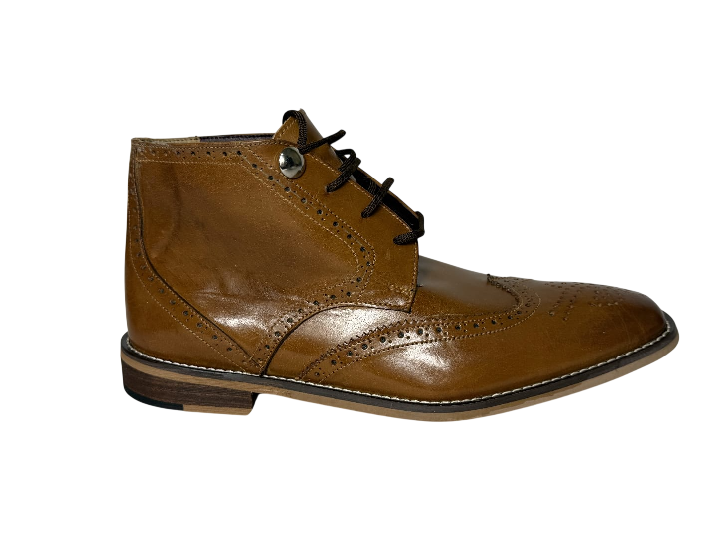 Fellavero Men's Tan Buffalo Leather Boots Brogue