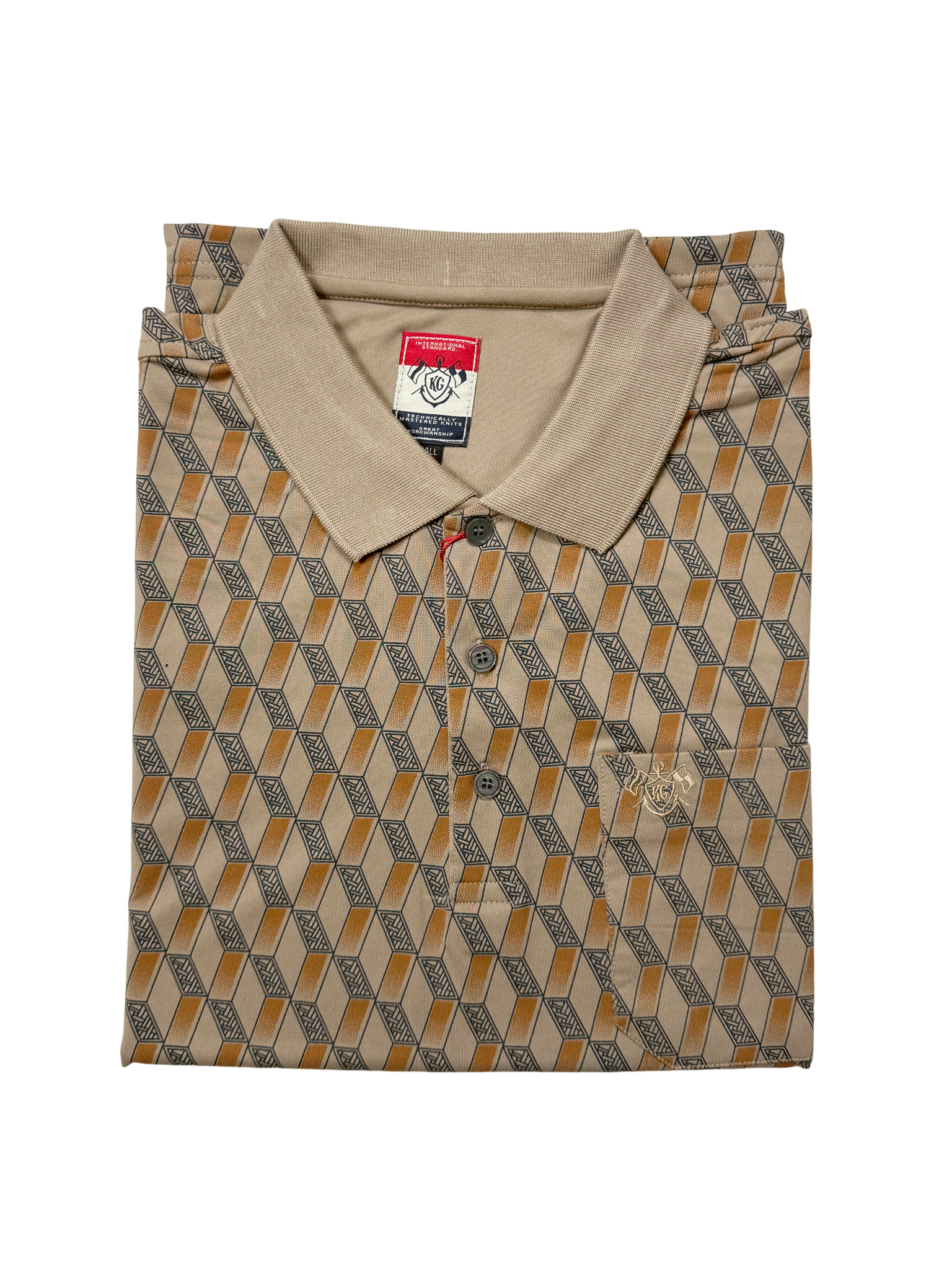 KG Fawn Khaki Block  Traditional Pattern LS Golfer