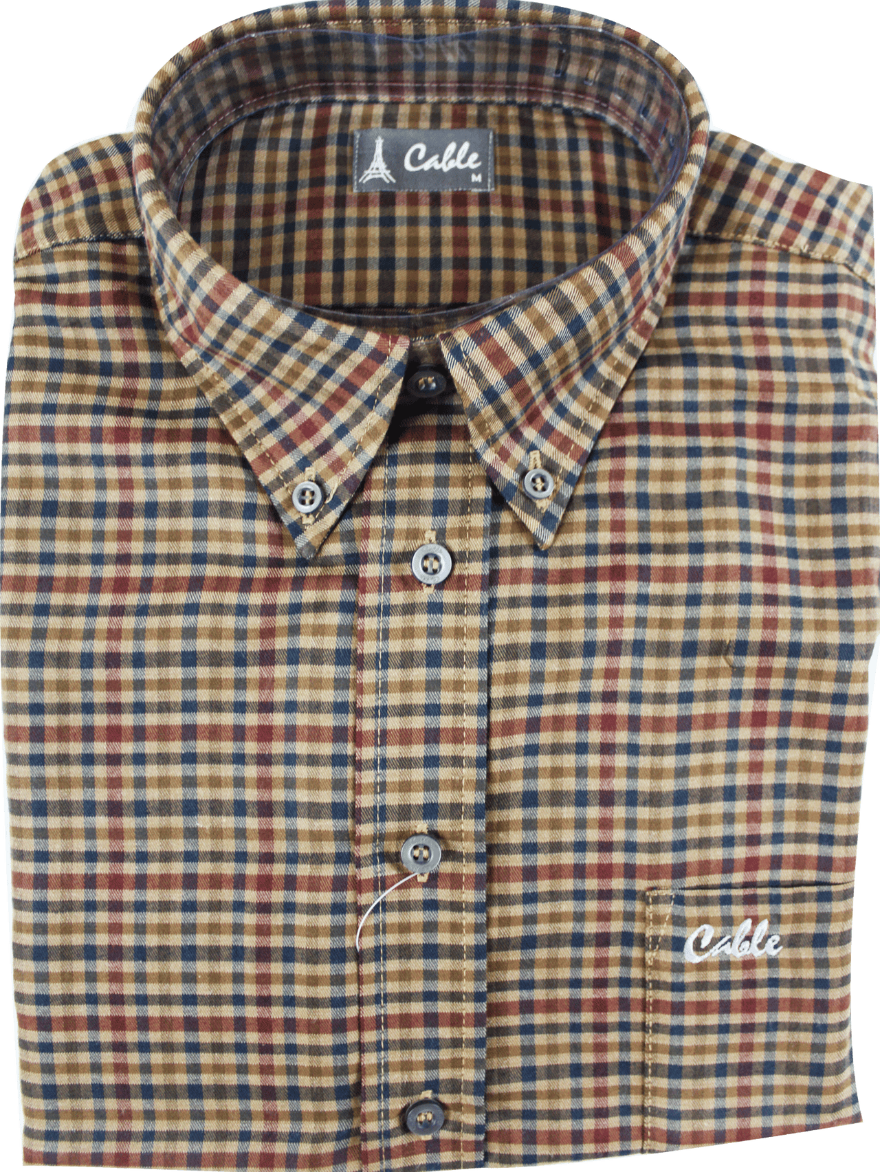 CABLE Brown Checkered L/S Shirt