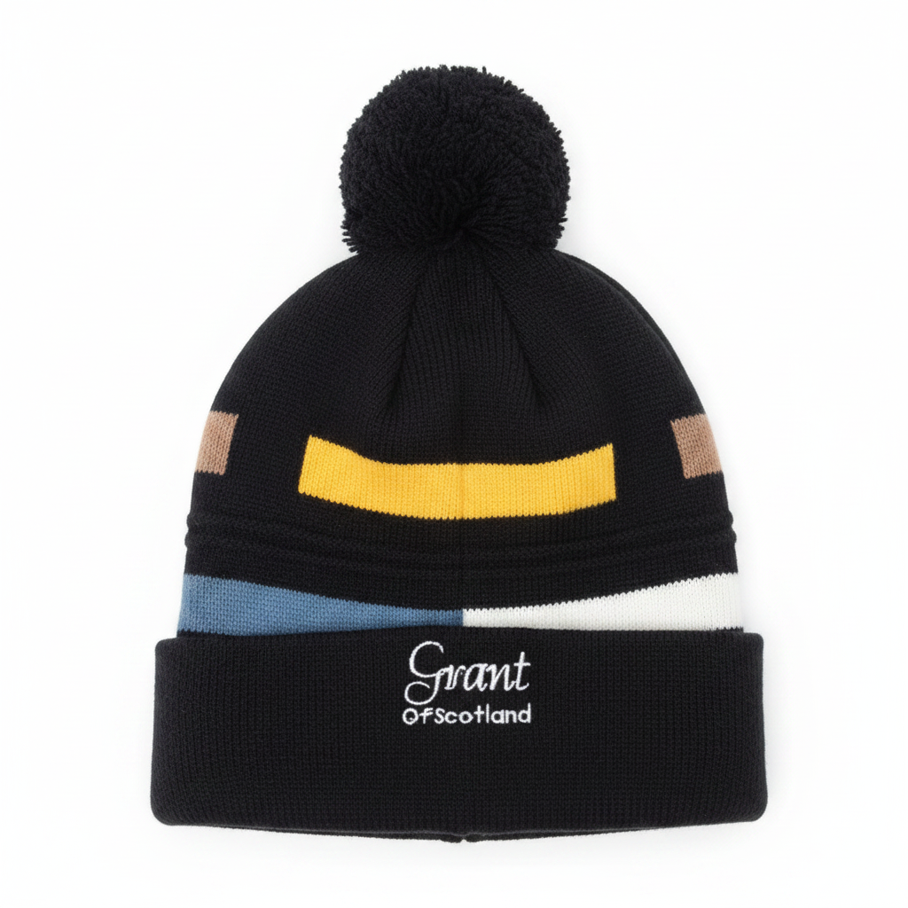 Grant of Scotland Pom-Pom Beanie in Black on white background