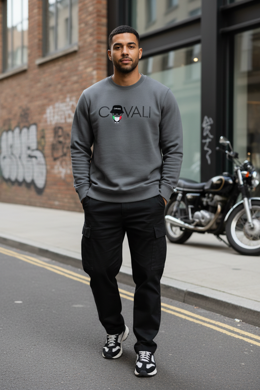Covali Grey Logo Sweatshirt - editorial model shot