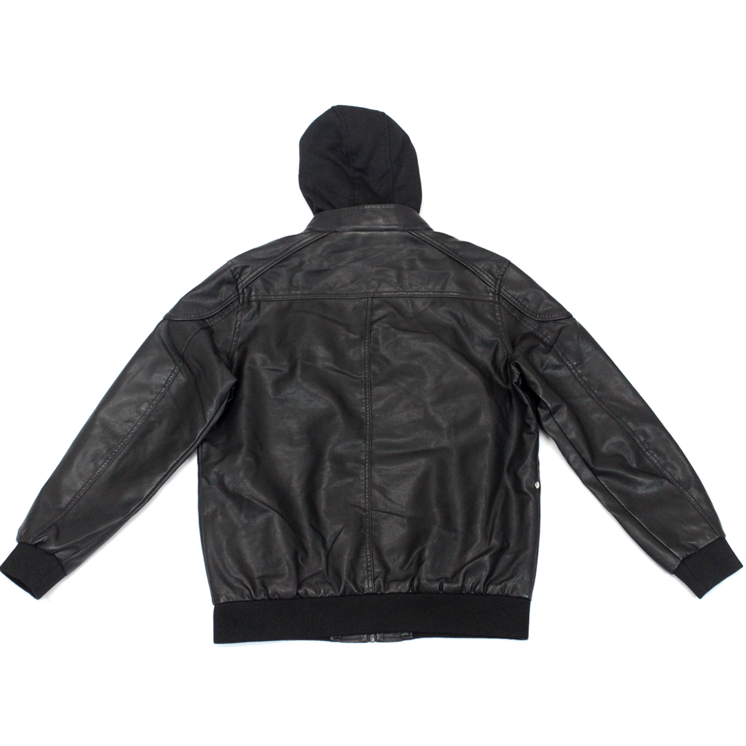 Point Leather  Black Jacket PU with Hoody