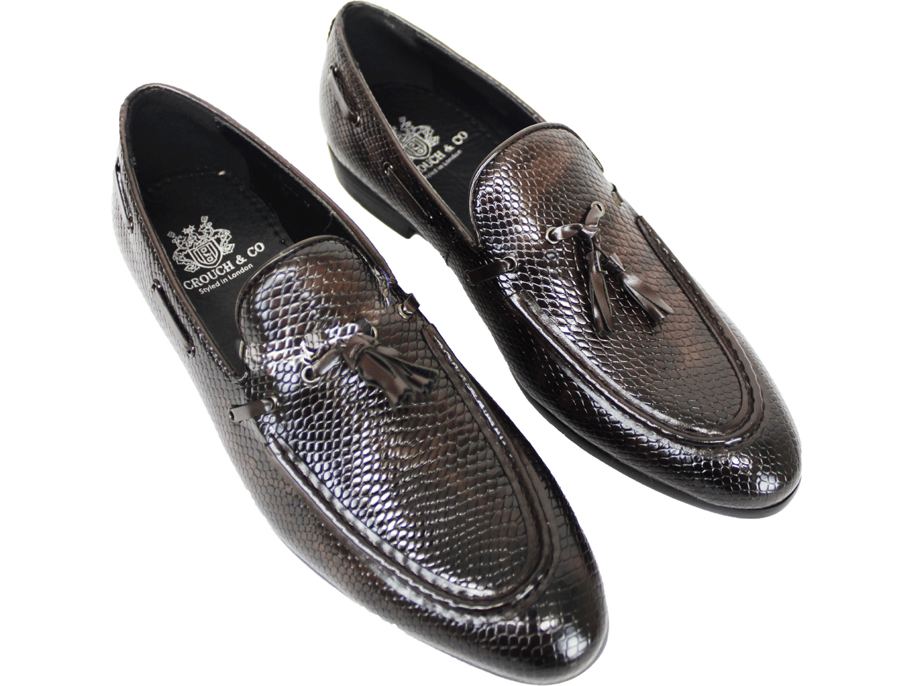 P CROUCH Choc Brown Croc Tassle Moccasin