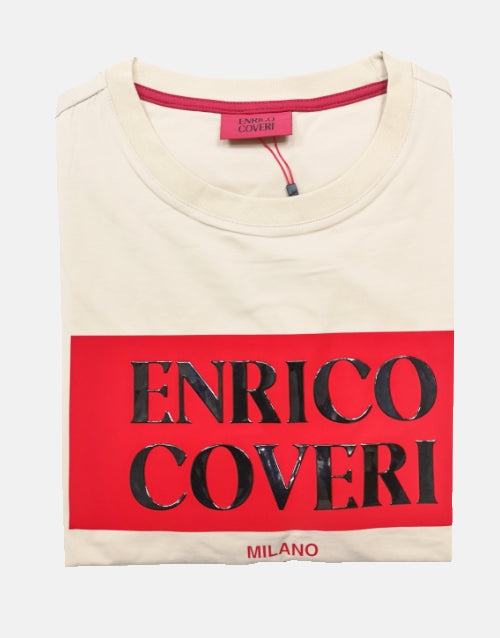 ENRICO COVERI Logo Red Khaki T Shirt